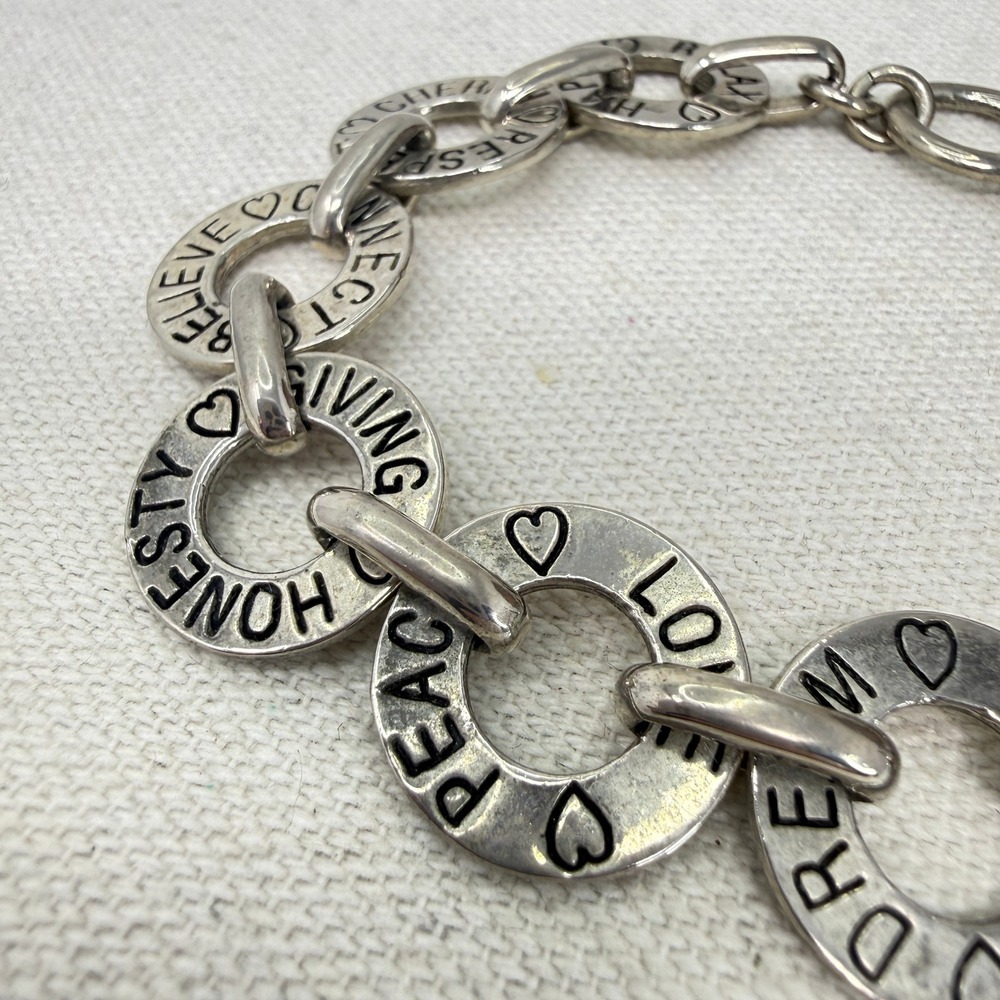 Cookie Lee Inspirational Bracelet Words Hearts Toggle Clasp Silver Tone - Picture 4 of 9